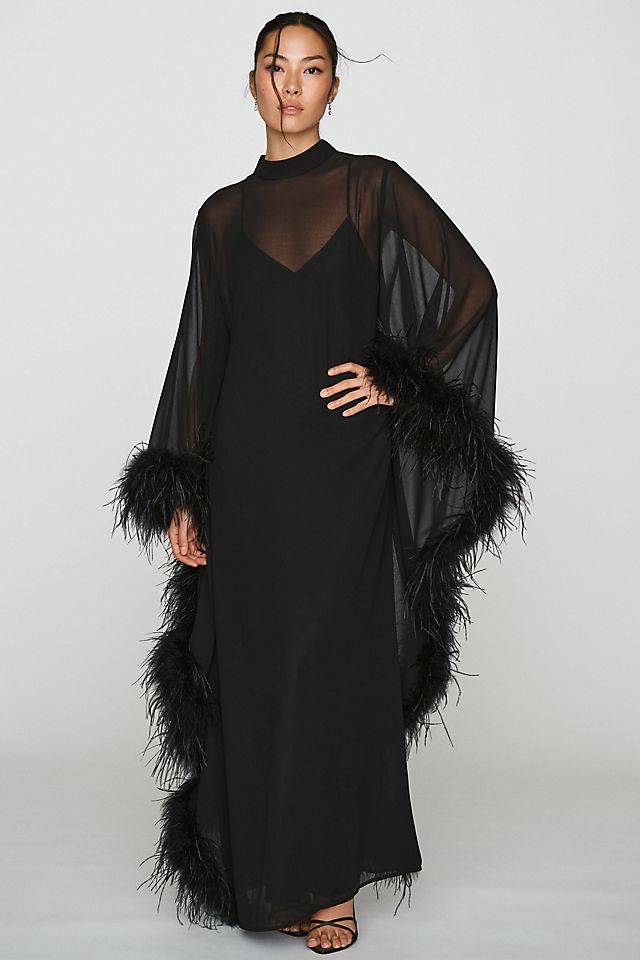 Hutch Women's Feathered Satin Kaftan Maxi Dress