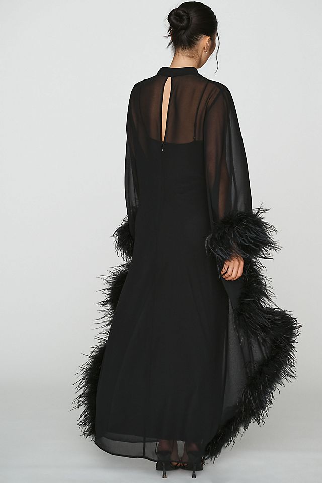 Hutch Women's Feathered Satin Kaftan Maxi Dress