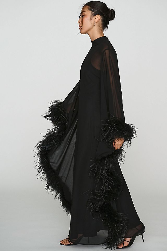 Hutch Women's Feathered Satin Kaftan Maxi Dress