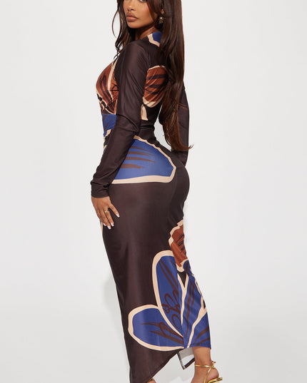 Fashion Nova Kamille Women's Ruched Abstract Print Maxi Dress