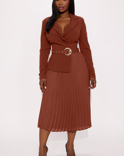Fashion Nova Valli Collar Pleated Long Sleeve Women's Midi Dress