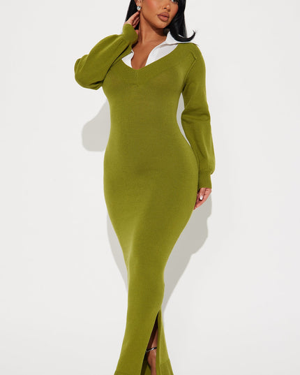 Fashion Nova Bailey Collared Sweater Women's Maxi Dress