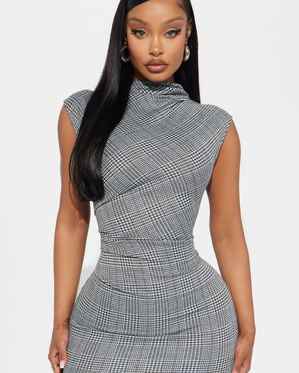 Fashion Nova Back In Business Houndstooth Women's Midi Dress