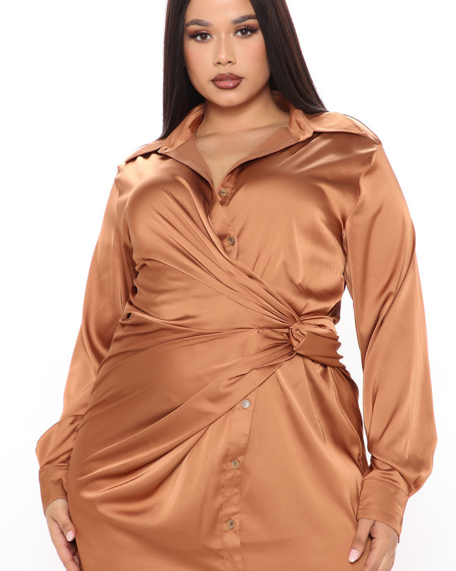 Fashion Nova Gabriella Satin Women's Maxi Shirt Dress