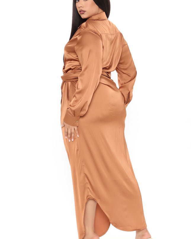 Fashion Nova Gabriella Satin Women's Maxi Shirt Dress