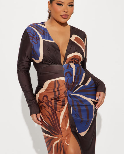Fashion Nova Kamille Women's Ruched Abstract Print Maxi Dress