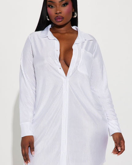 Fashion Nova Lisa Plisse Long Sleeve Women's Shirt Dress