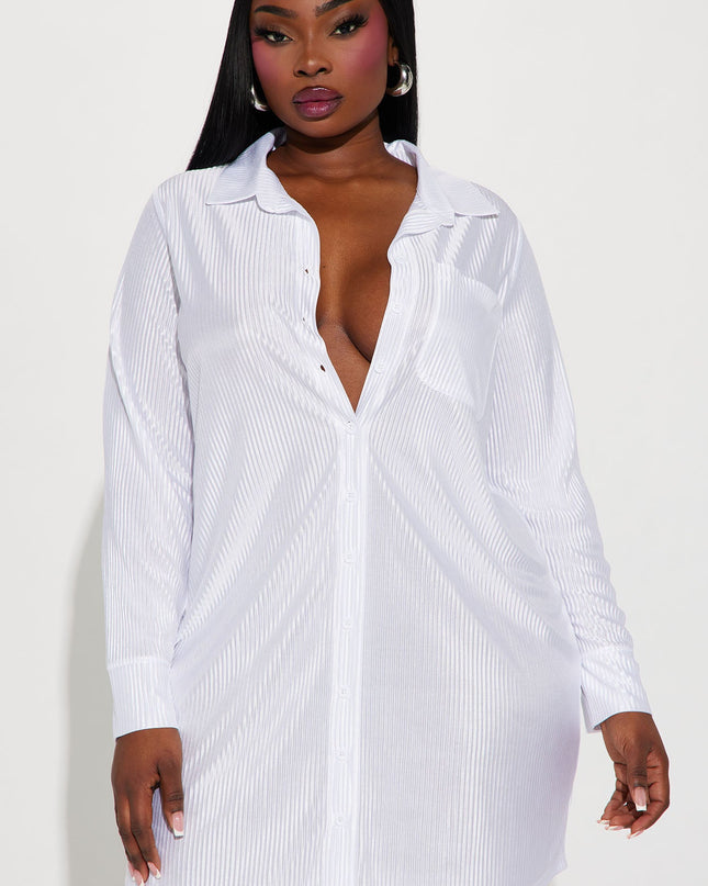 Fashion Nova Lisa Plisse Long Sleeve Women's Shirt Dress