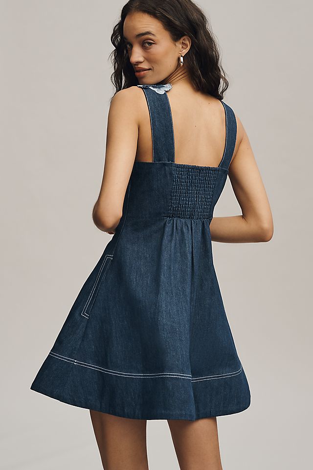 Maeve Women's Cotton Denim Embroidered Fit & Flare Mini Dress