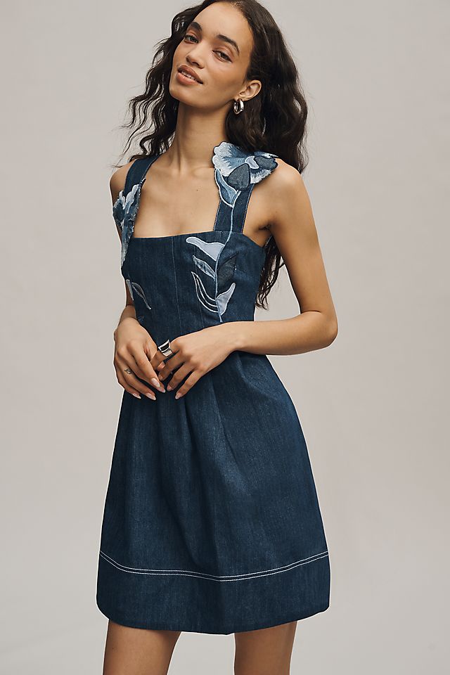 Maeve Women's Cotton Denim Embroidered Fit & Flare Mini Dress