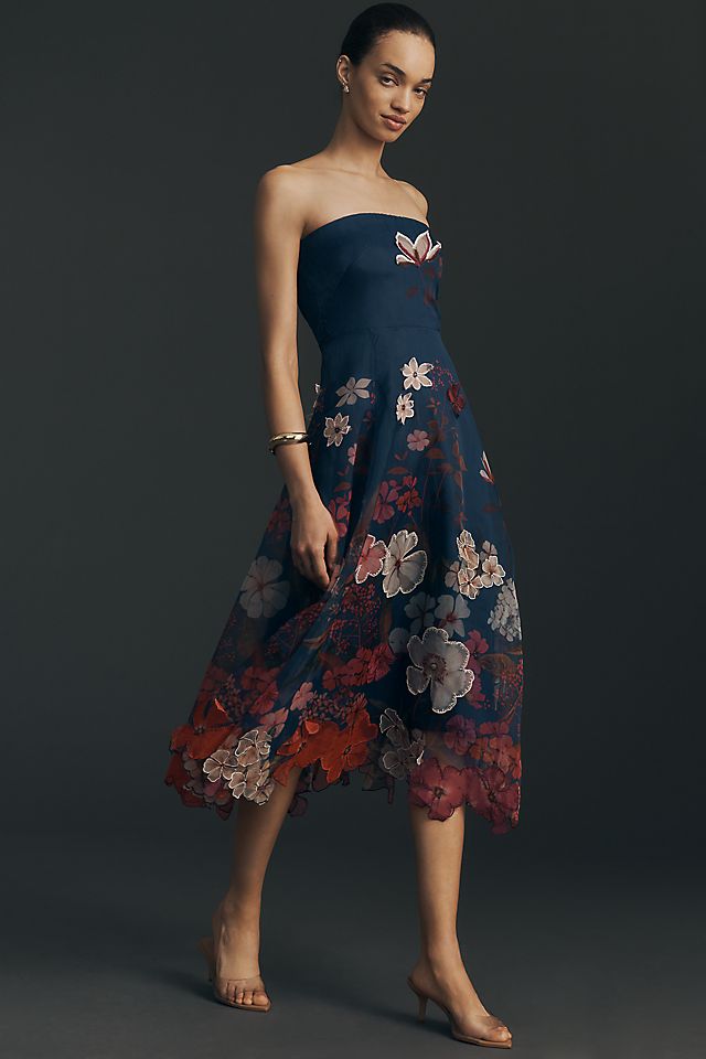 Maeve Women's Floral Chiffon Strapless Midi Dress