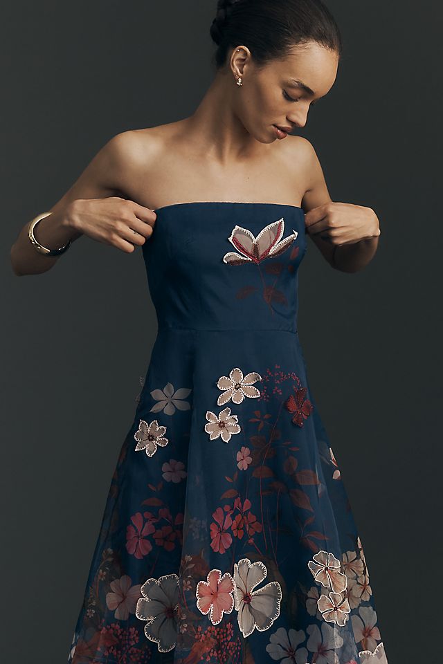 Maeve Women's Floral Chiffon Strapless Midi Dress