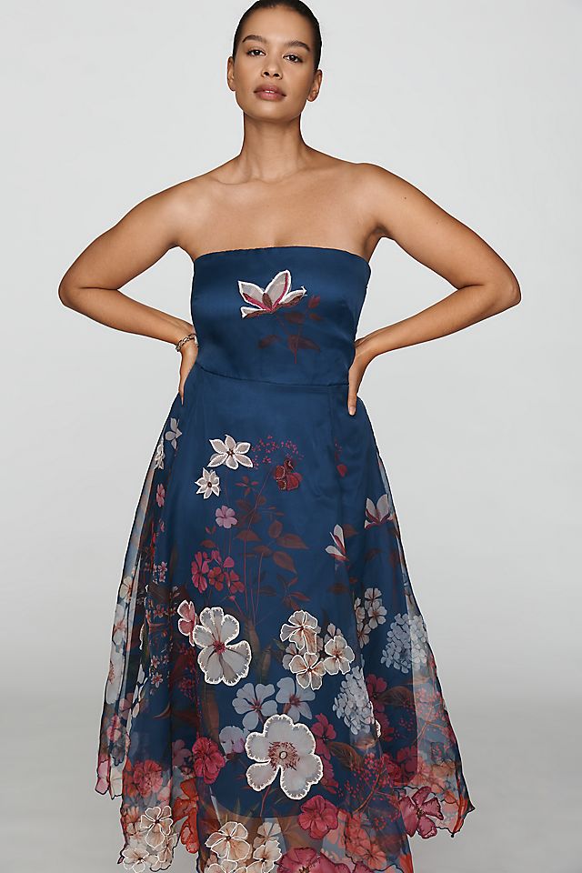 Maeve Women's Floral Chiffon Strapless Midi Dress