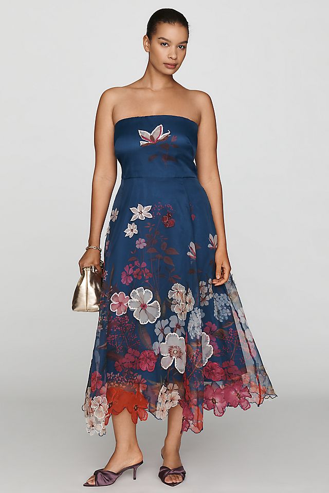 Maeve Women's Floral Chiffon Strapless Midi Dress